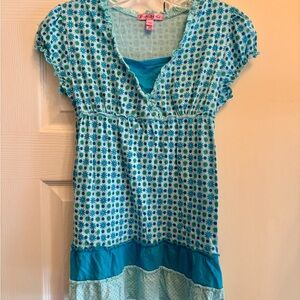 FANG Blue and White Casual long top with Flutter Cap Sleeves